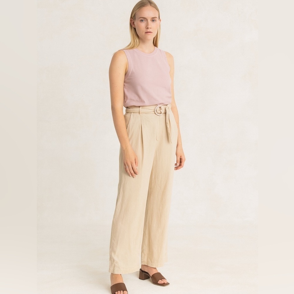 DISSH Wide Leg Lightweight Beige Belted High Rise Pants Sz 14